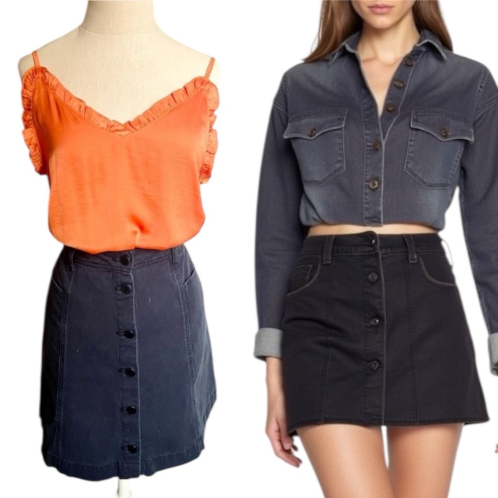 Divided by H&M Black Denin Button Up Mini Skirt